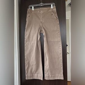 Spanx stretch twill cropped wide leg pants size large, cedar